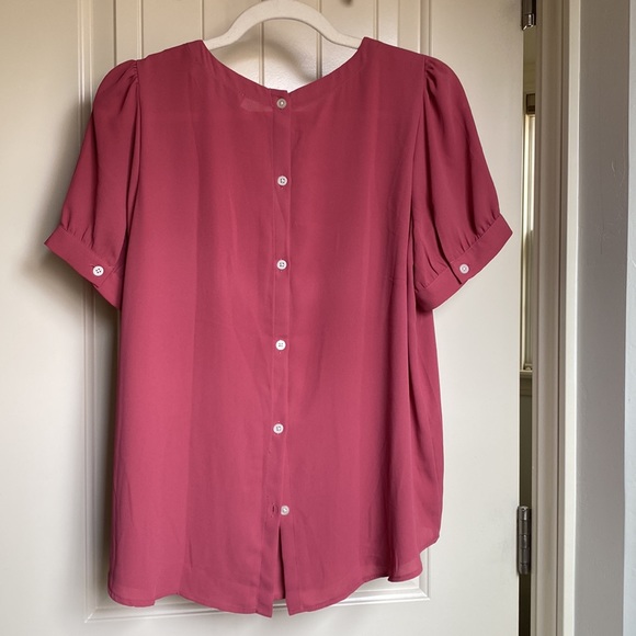 Loft silky dark pink blouse with puff sleeves and button back - Picture 5 of 5
